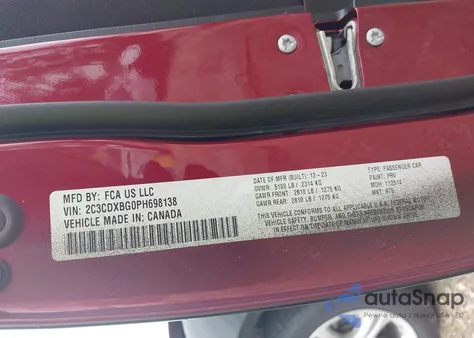 2023 Dodge Charger Sxt z USA, uszkodzony, nr VIN 2C3CDXBG0PH698138